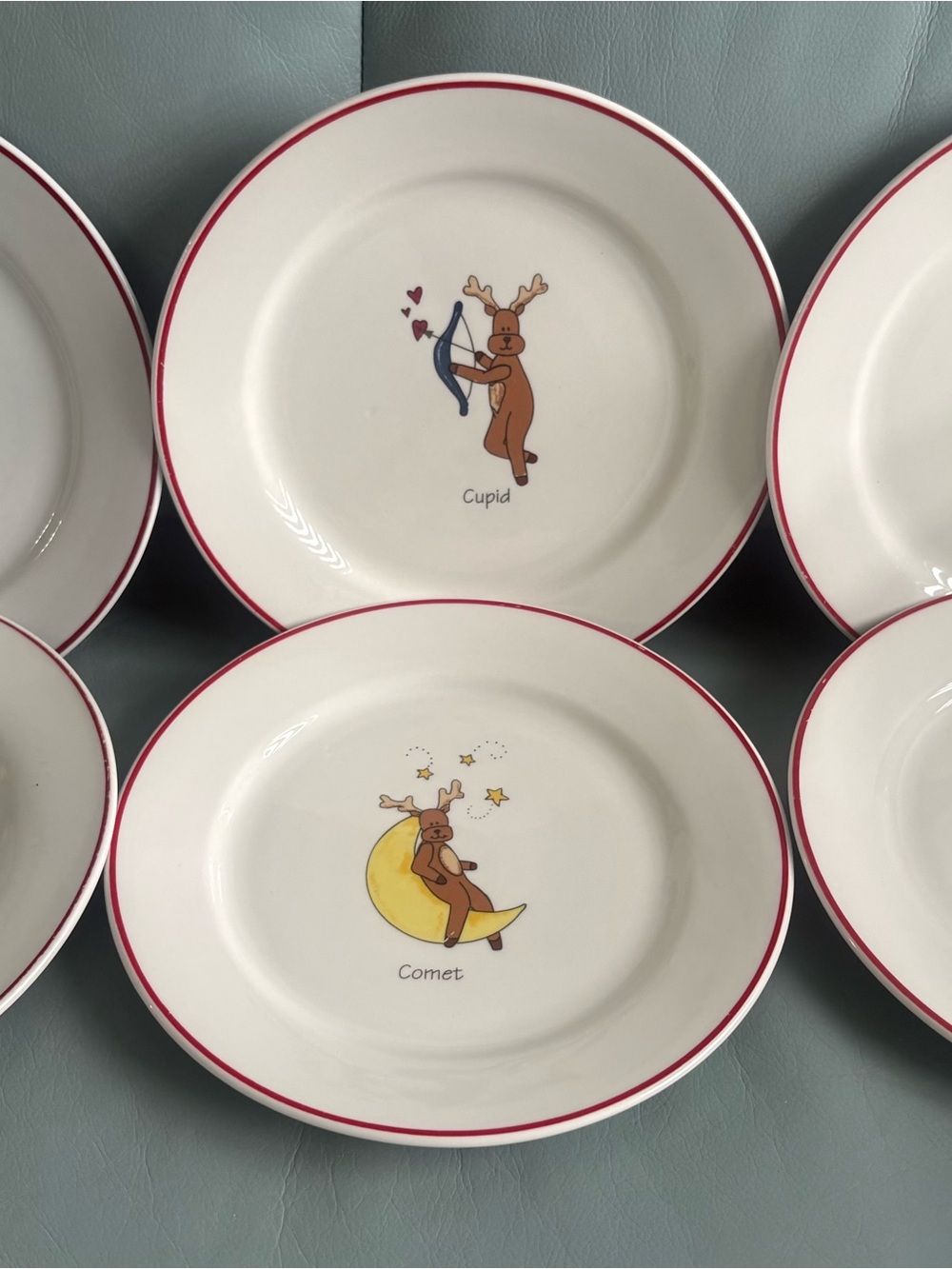 Set of six salad plates from LTD Commodities "Santa's Reindeer" collection